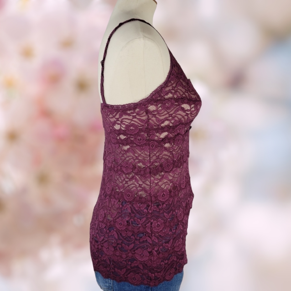 NWT Lace Cami Bundle •Jeans By Buffalo Burgundy + Pink Lace Tanks Womens Medium - Picture 3 of 14